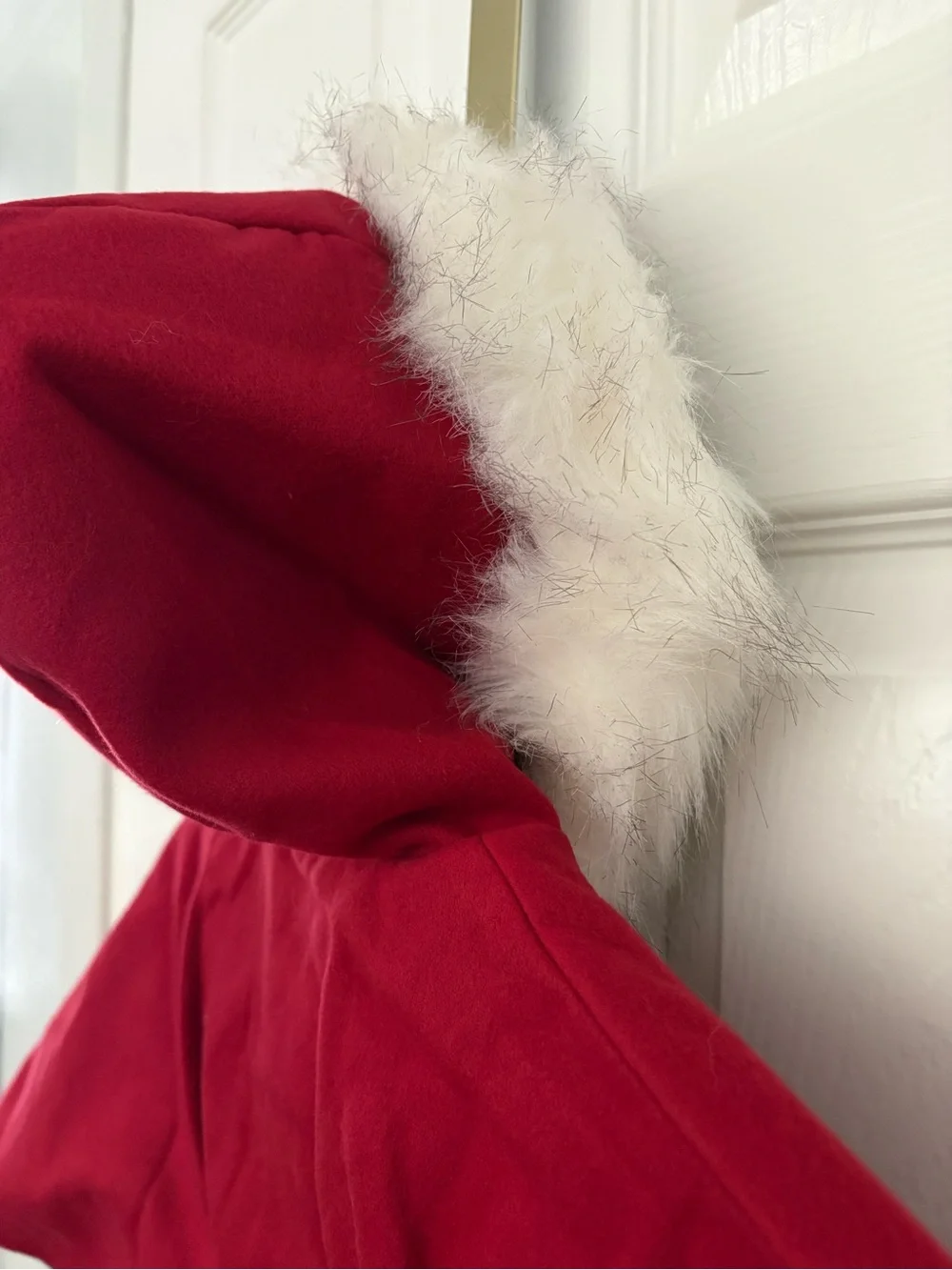 Girls' Red Hooded Cape with Faux-Fur Trim